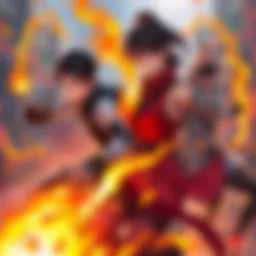 Fire Force Characters in Action Main characters from Fire Force harnessing flames, showcasing their connection with emotions, set against a fiery backdrop.