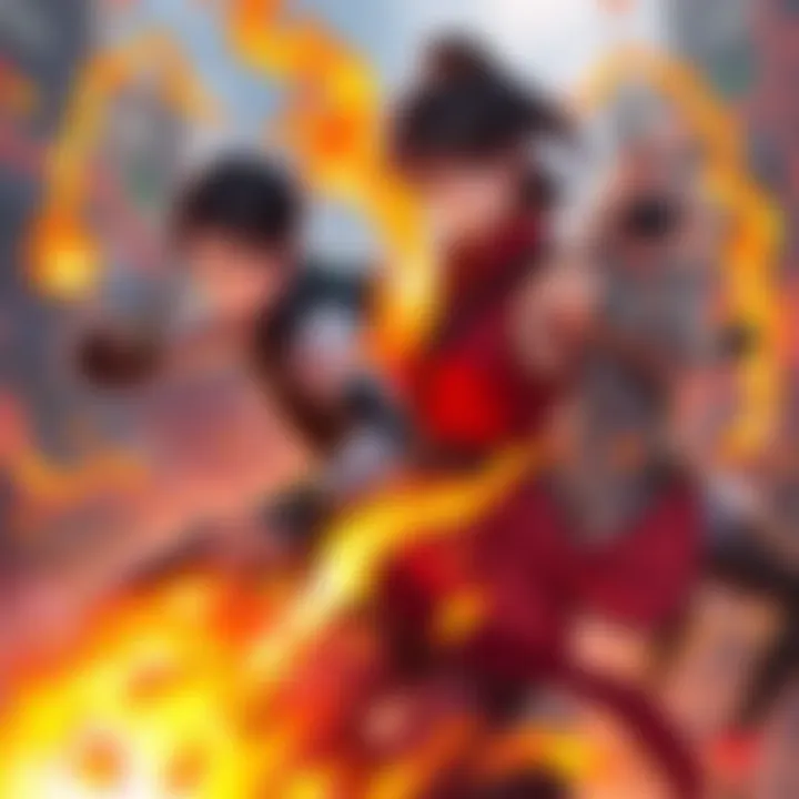 Fire Force Characters in Action Main characters from Fire Force harnessing flames, showcasing their connection with emotions, set against a fiery backdrop.