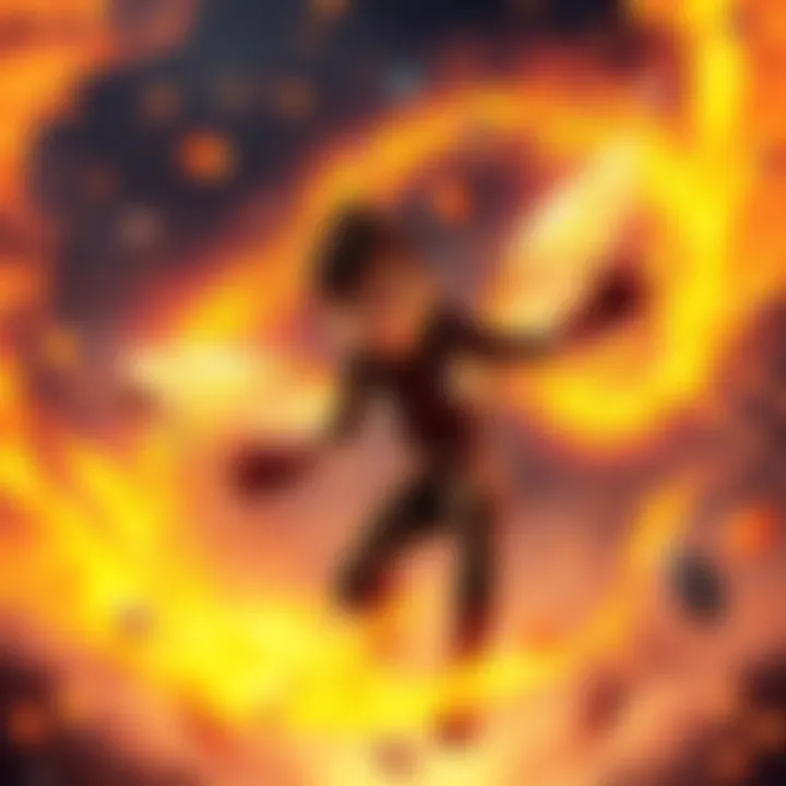 Illustration of glowing firefly-like constructs swirling around an animated character, demonstrating the explosive abilities of Firefly's power.