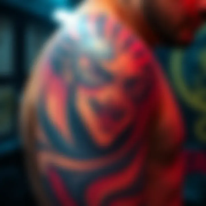 Author showing off their first anime tattoo inspired by a beloved character, showcasing vibrant colors and detailed design.