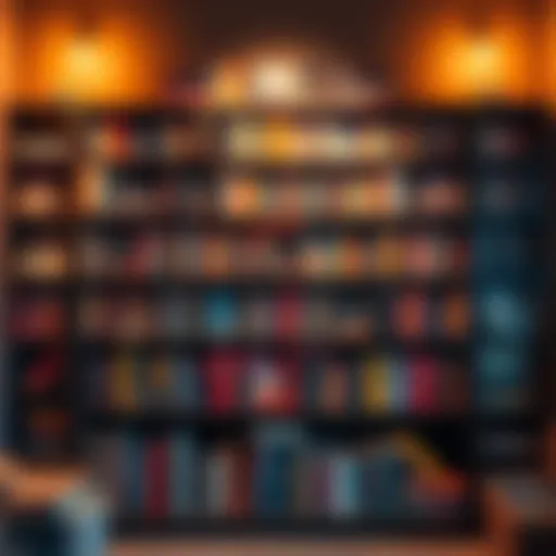 A cozy bookshelf filled with various books reflecting a personal reading journey, showcasing colorful covers and titles, surrounded by a warm room atmosphere.