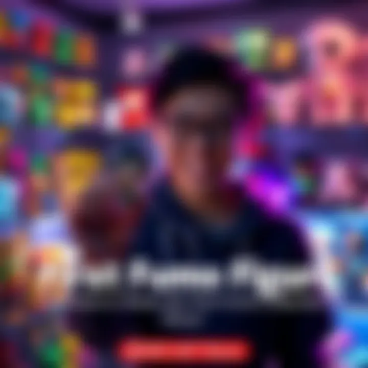 A person holding their first fumo figure, smiling with excitement in a colorful room filled with collectibles.