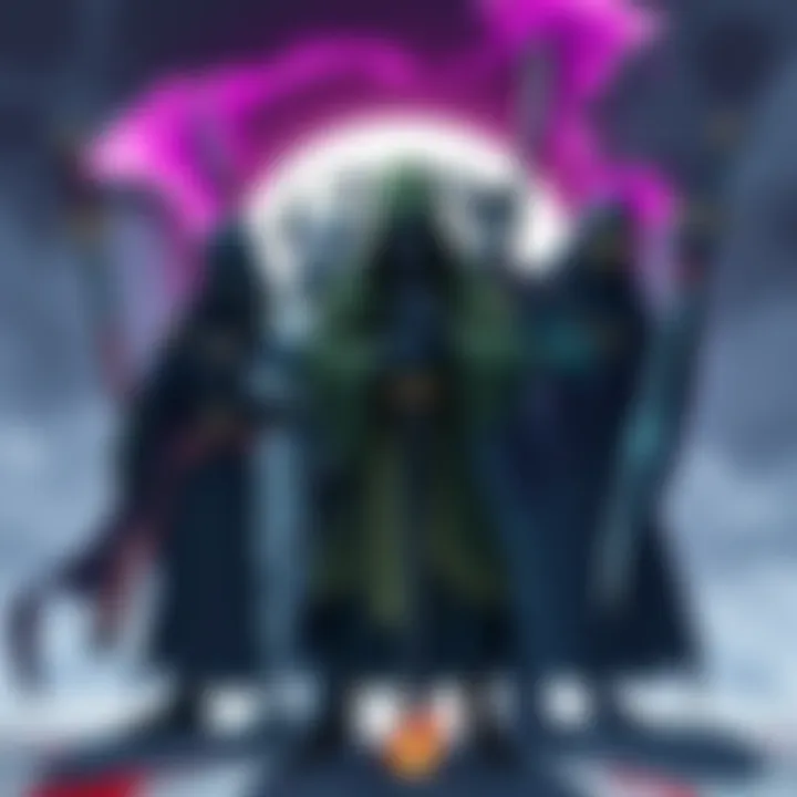 Illustration of diverse First Generation Soul Reaper captains in traditional attire, standing together with their swords drawn, showcasing their strong presence.