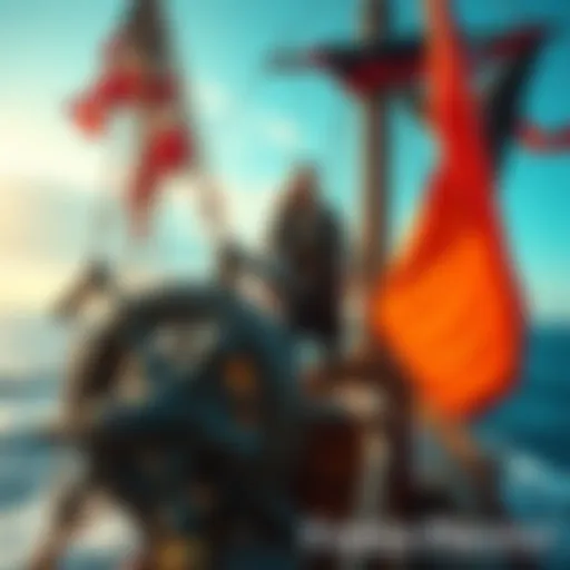 Fisher Tiger stands confidently at the helm of a ship, with the Sun Pirates gathered around him, as they face the turbulent waves of the New World ocean.