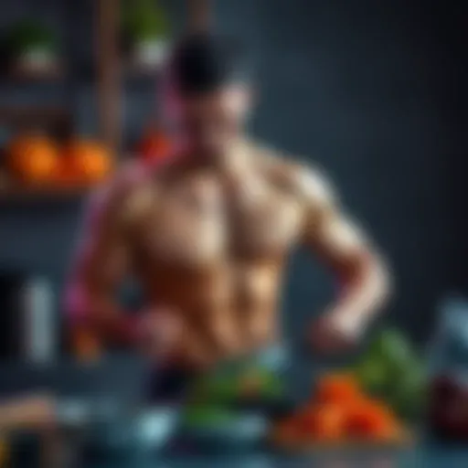 A fit person showcasing a toned physique while preparing a healthy meal, emphasizing the aesthetic of fitness achieved through fasting.