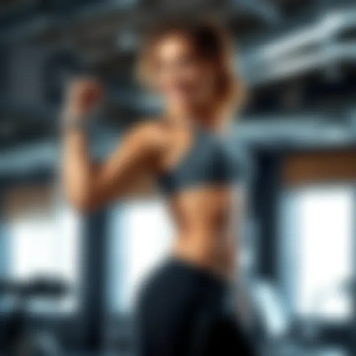 A fitness enthusiast performing a hip-focused workout, showcasing strong and defined hips while smiling and looking confident in a gym setting.