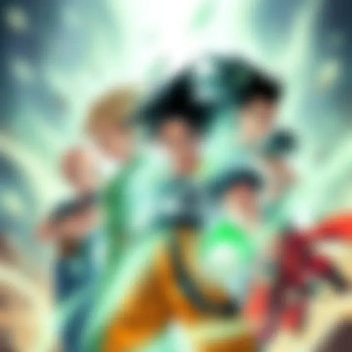 A visual representation of the five main characters shaping the series, including Gohan, Piccolo, and Broly, depicted in action poses.