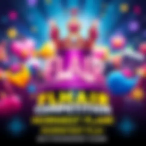A vibrant poster featuring colorful flair icons with a crown, promoting a competition for the horniest flair ranking.