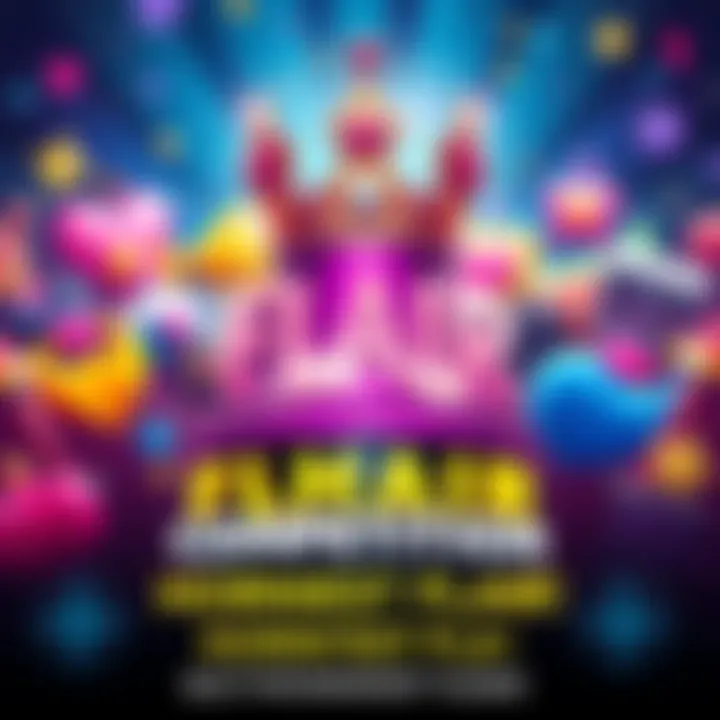 A vibrant poster featuring colorful flair icons with a crown, promoting a competition for the horniest flair ranking.
