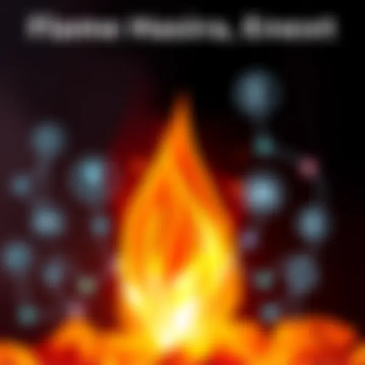 A bright flame representing Flame Hasira energy, surrounded by digital icons of energy management and finance.