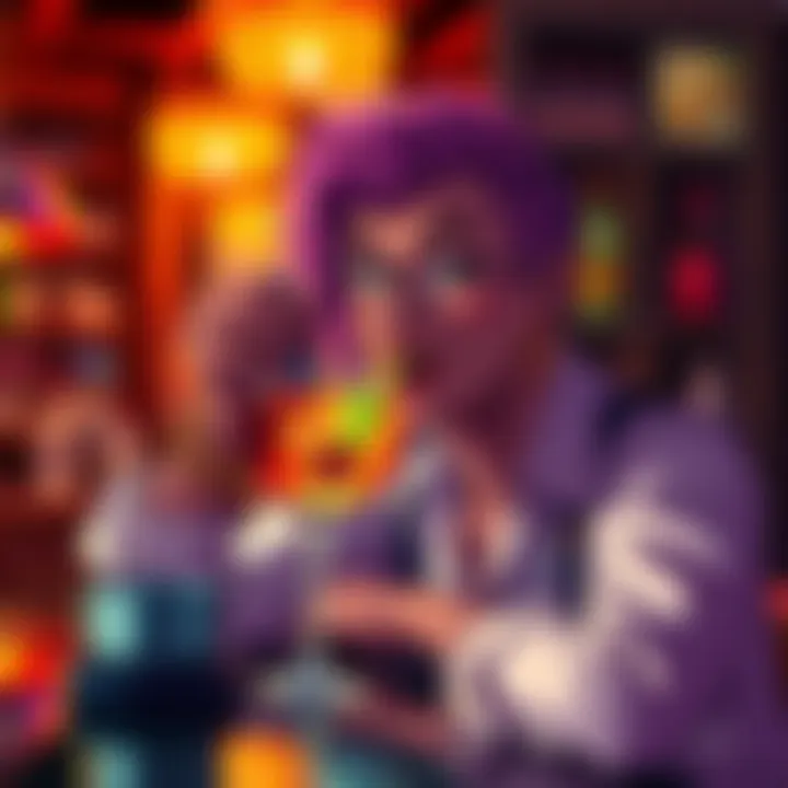 Flandre Enjoying a Drink Flandre happily sipping a colorful cocktail at a bar, looking relaxed and cheerful.