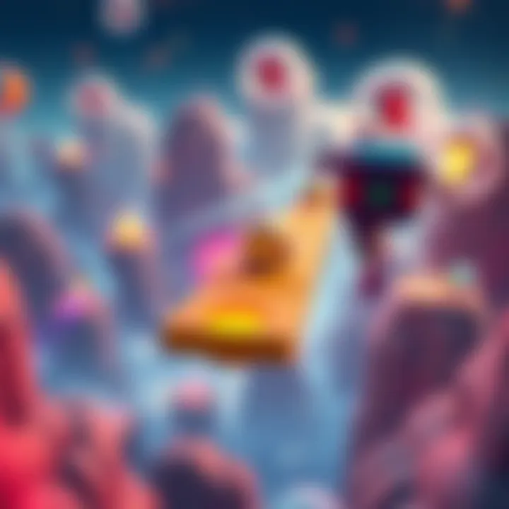 A colorful scene of a player guiding a character through obstacles inspired by Netflix shows and movies, showcasing a blend of gaming and entertainment.