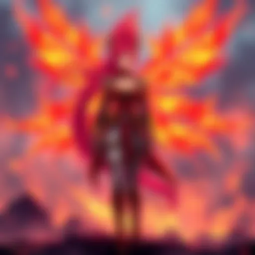 Flare Corona stands in a fiery landscape, showcasing her powerful presence as the new antagonist in the Fairy Tail movie.