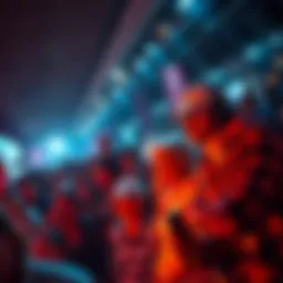 Fleeting Trend A popular but short-lived trend with a crowd briefly engaging with its elements, showing mixed reactions of excitement and confusion.