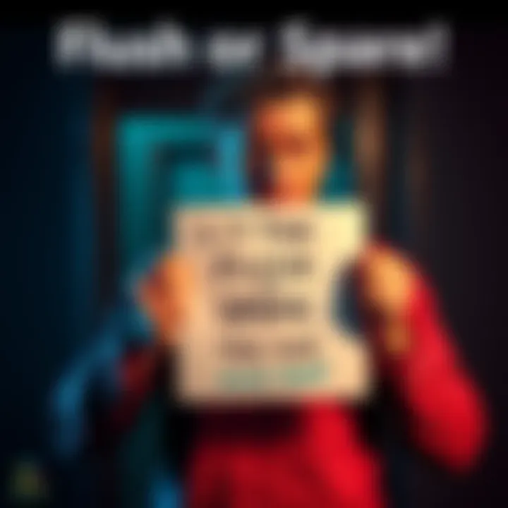 A person holding a sign asking if the flush or spare offer is genuine, looking confused about its legitimacy.