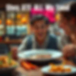 A person looking surprised as they find an empty plate where their food was, with a friend laughing nearby.