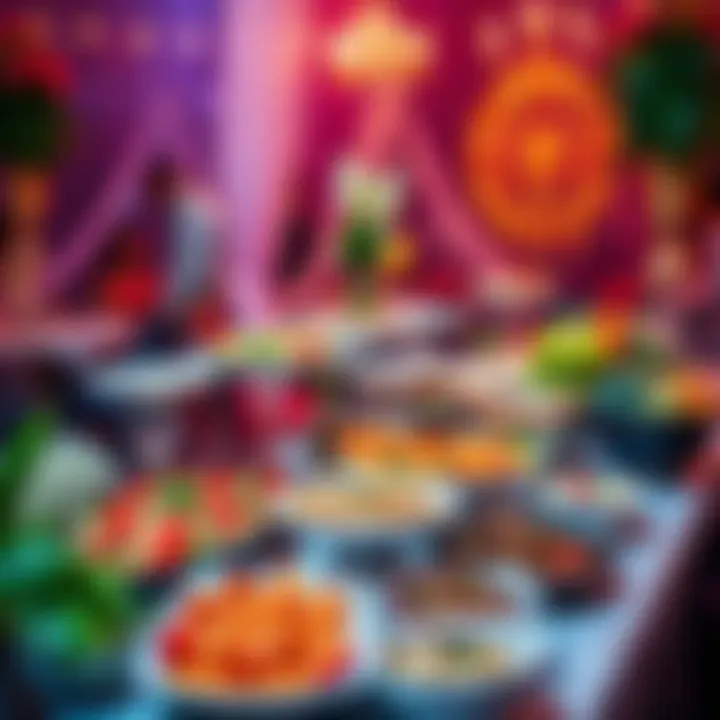 A colorful display of various culinary dishes arranged elegantly for guests at a party