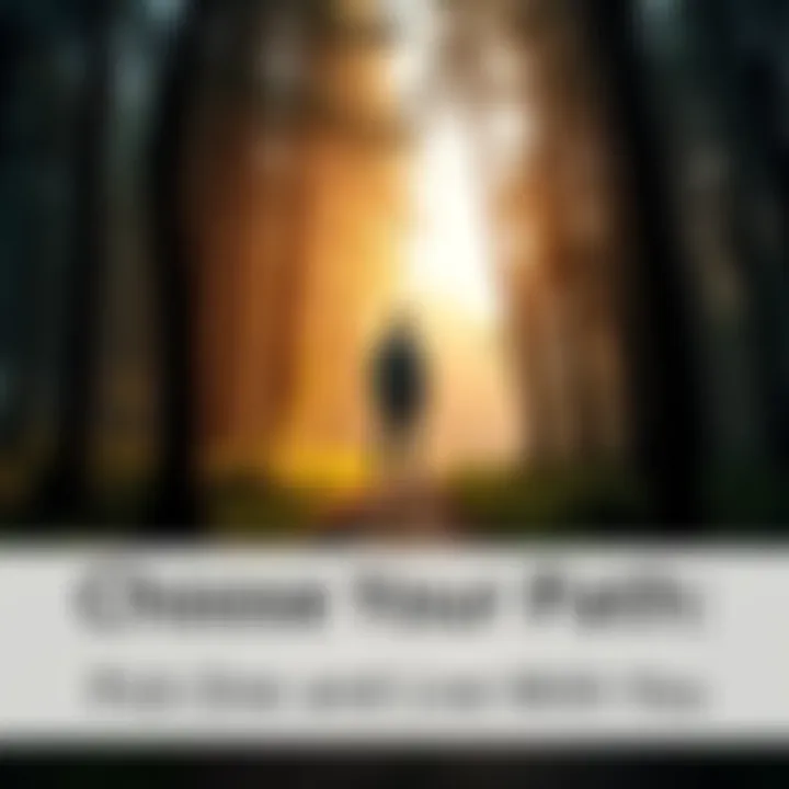 A person standing at a fork in a forest, contemplating which path to take, representing choices in life