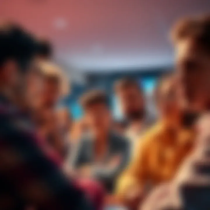 A group of people discussing on a forum with focused expressions, highlighting concerns about NSFW content rules.