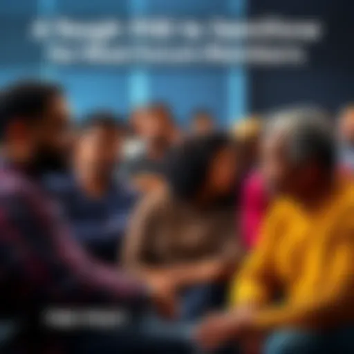 A group of diverse people sitting together, looking thoughtful and concerned while discussing a difficult topic