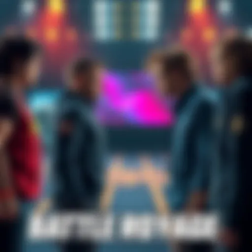 Four contestants stand facing each other, preparing for a fierce competition with determined expressions.