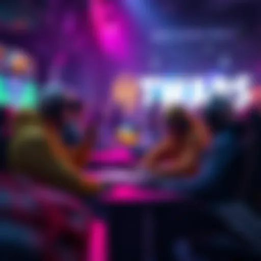 A group of four players strategizing in a competitive gaming environment, discussing their tactics and roles in ranked wars.