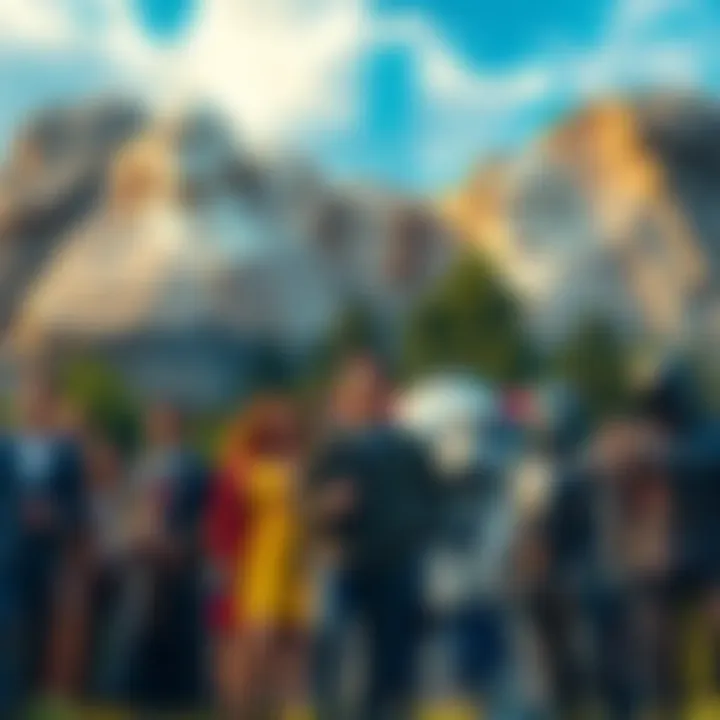 A group of diverse characters representing different franchises stand in front of a Mount Rushmore-like backdrop, discussing who deserves to be included.