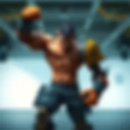 Franky demonstrating his powerful build with mechanical arms in a dynamic pose