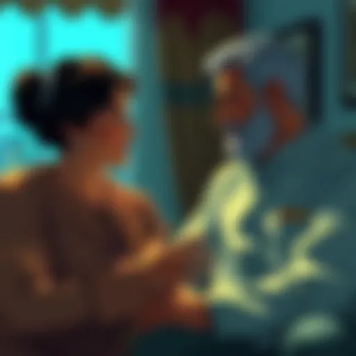 Frau making a thoughtful decision with Garp, discussing care for his son in a warm setting.