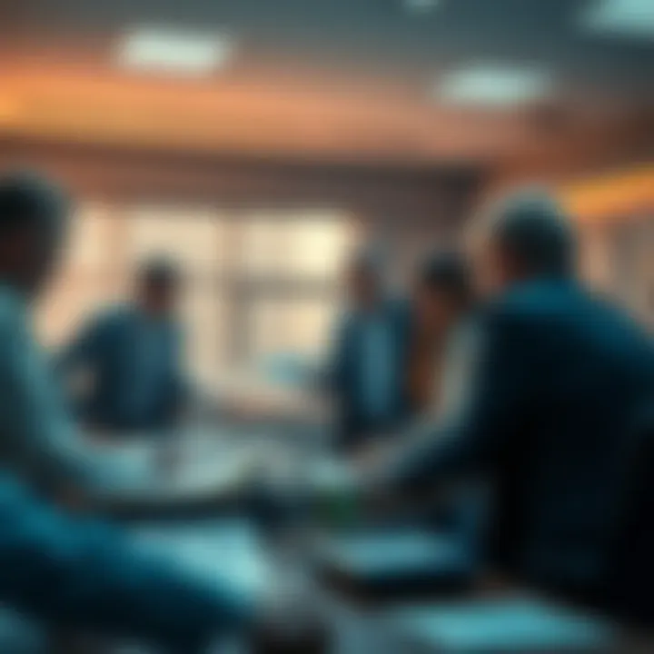 Fraud Investigation Scene A group of people examining documents and discussing allegations of fraud in a meeting room.