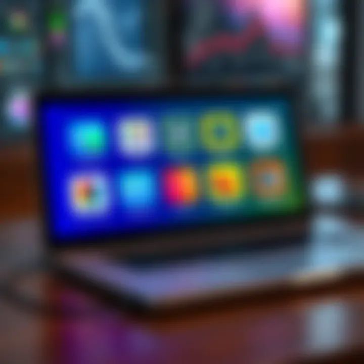 A laptop screen displaying various software icons representing free alternatives to Hanatool and Live3D.