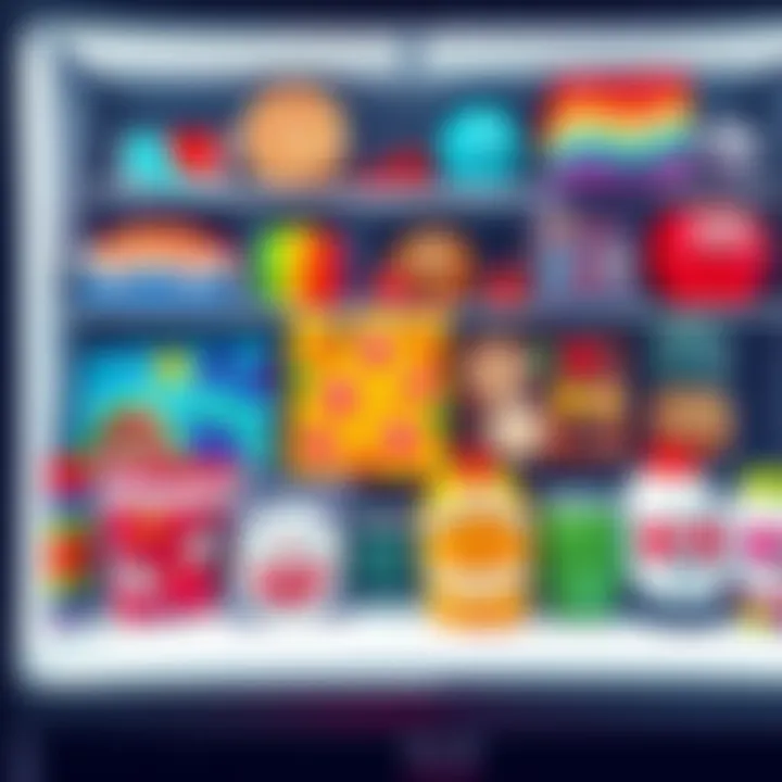 Colorful freezer art pieces Various unique and colorful pieces of freezer art displayed on a shelf