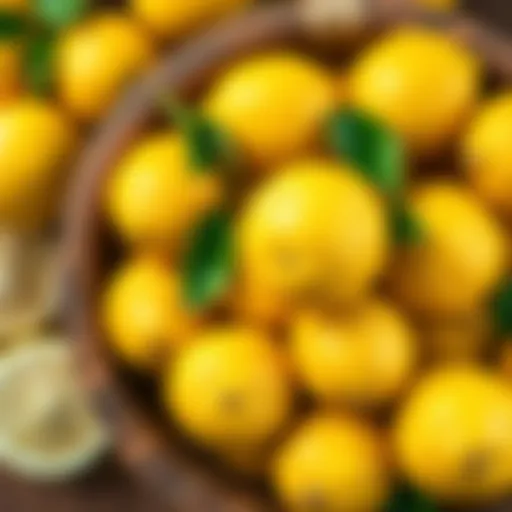 A wooden bowl filled with fresh, vibrant lemons, showcasing their bright yellow color and textured skin.