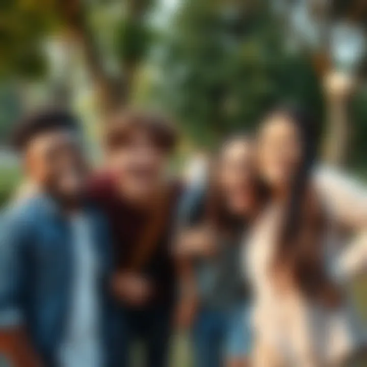 A group of friends smiling and enjoying time together at a park, showing strong bonds and happiness.