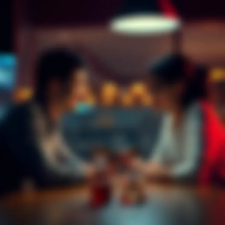 Friends discussing an idea Two friends sitting at a table, one enthusiastically sharing an idea while the other looks uncertain, symbolizing trust and advice in friendship.