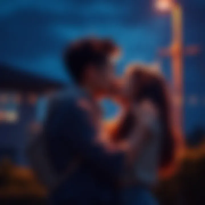 Two friends exchanging a goodnight kiss and a warm hug before parting ways at night