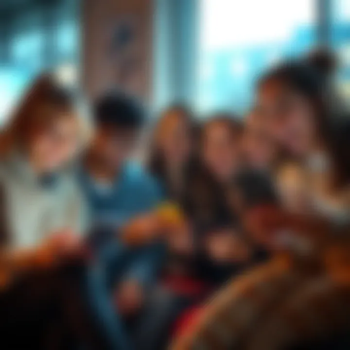 A group of friends laughing together while looking at funny memes on their devices