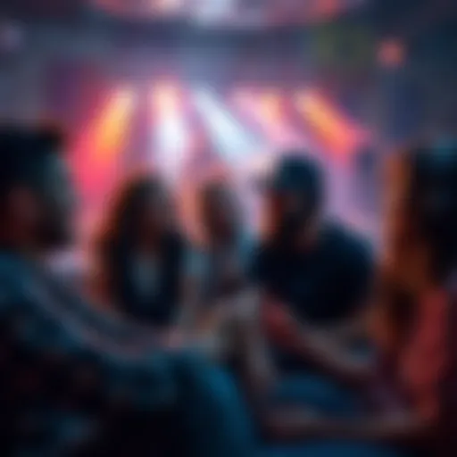 A group of friends enjoying music together, discussing tunes that match the vibe of 'Outlaws Get No Entry'