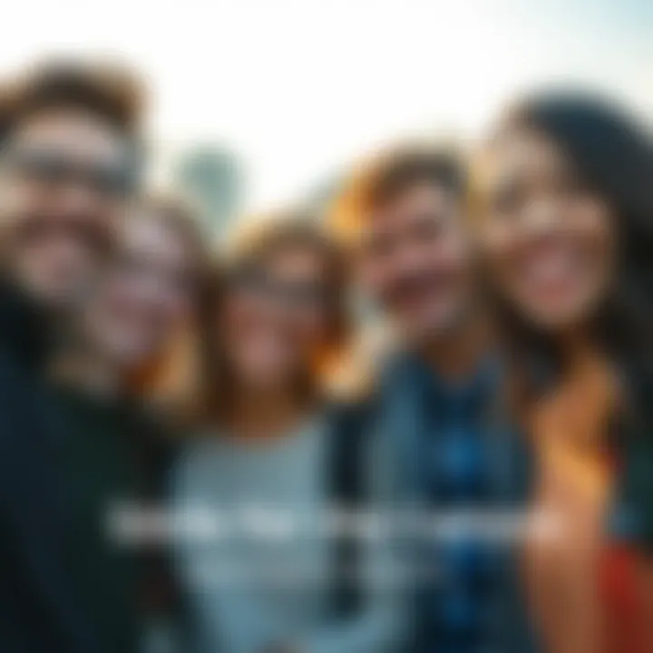 A group of friends laughing and posing for a candid photo outdoors, capturing joyful moments.