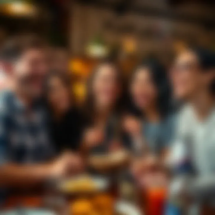 Friends celebrating with food Group of friends laughing and enjoying food together on Happy Fat Fuck Friday