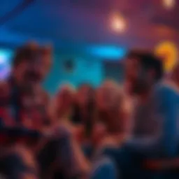 A group of friends laughing together while watching a comedy show