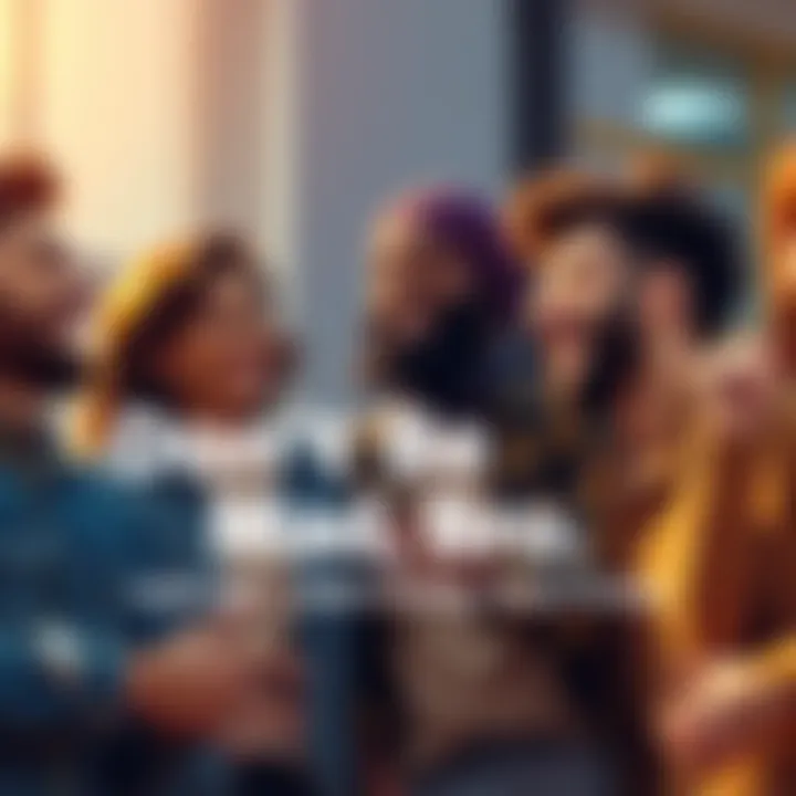 People sharing a laugh A group of friends laughing together, one playfully saying 'Don't be mad, bro' while smiling, showcasing a light-hearted moment.