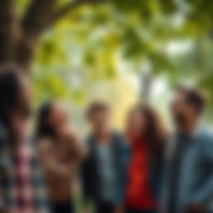 A group of friends sharing a light moment, laughing in a park