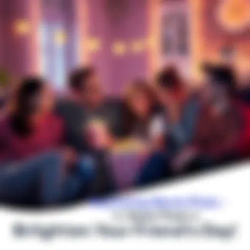 Friends sitting on a couch, smiling and enjoying a heartwarming movie night with popcorn