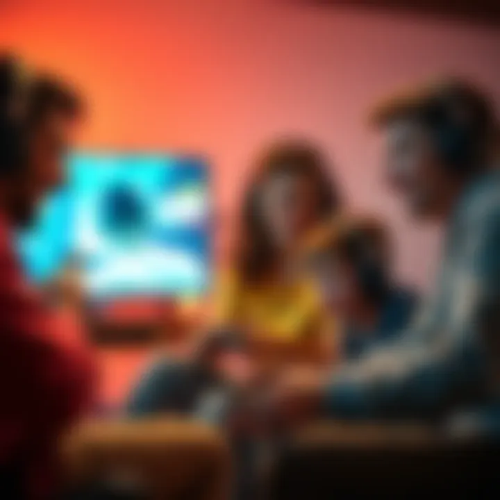 Group of friends enjoying a video game session, collaborating and having fun together