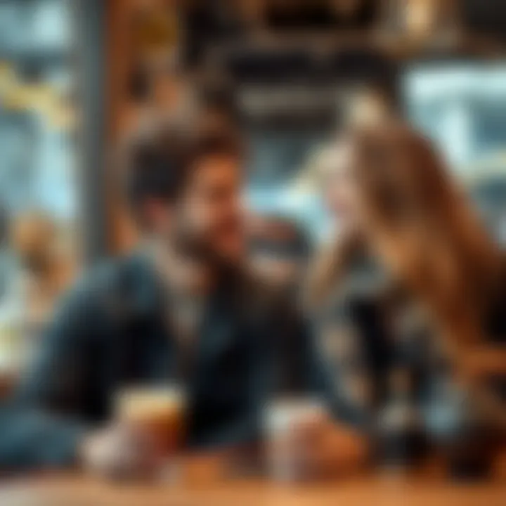 Two friends sharing a genuine moment Two friends smiling and talking together at a coffee shop, showcasing the warmth of real human connections