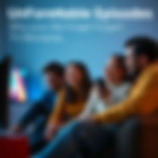 A group of friends sitting together on a couch, watching a television show with expressions of laughter and surprise, highlighting shared moments