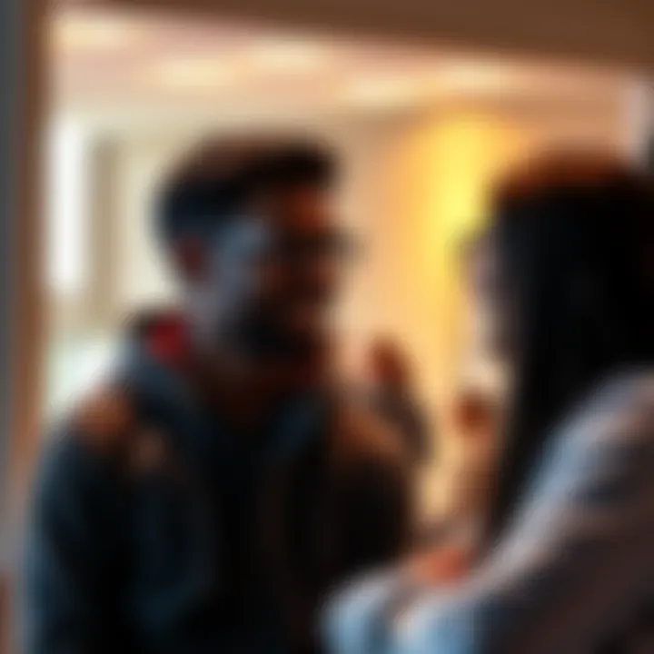 Two individuals in conversation, showcasing different personalities and body language, reflecting the dynamics of their potential friendship.