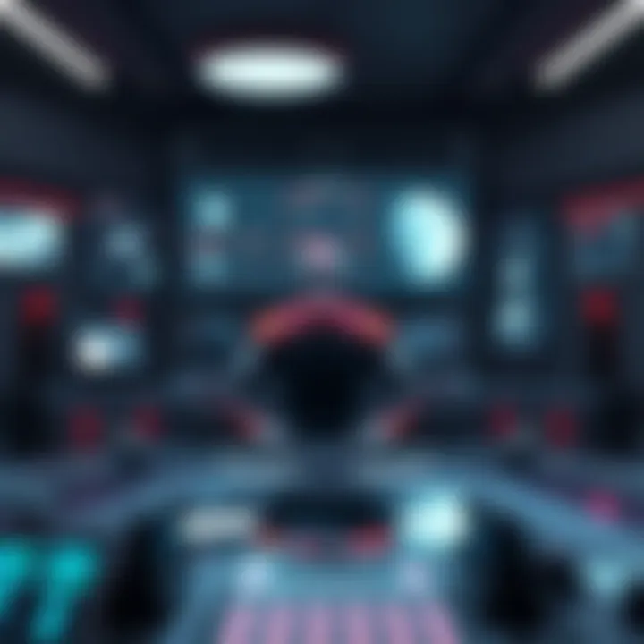 Frieza at a control center, managing logistics with holographic displays of planets and rebellion reports, surrounded by his loyal aides.