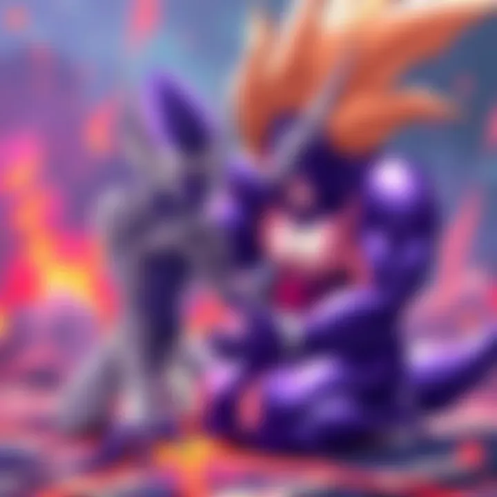Frieza on his knees begging Goku for mercy with silly offers in a colorful setting